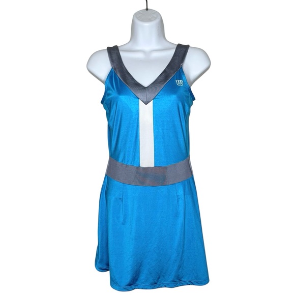 Wilson Blue White Gray Shelf Bra Tennis Dress - Picture 2 of 14